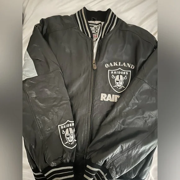 LARGE vintage raiders leather jacket